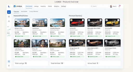 Real estate and automotive listing platform interface