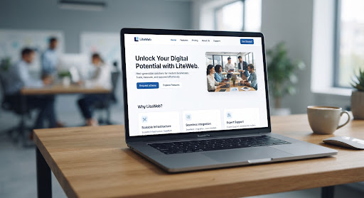 Corporate website mockup displayed on a modern laptop